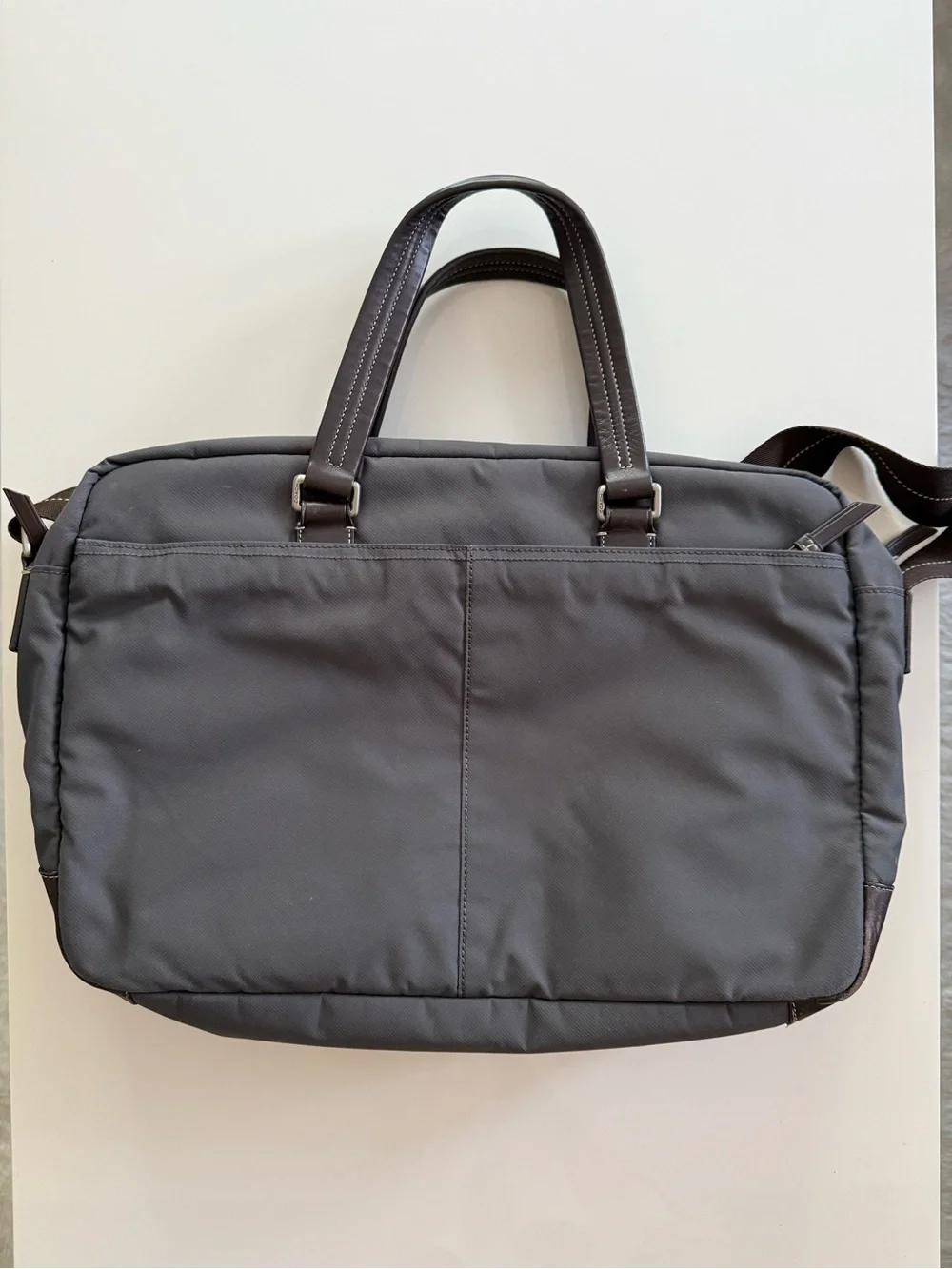 Coach Varick Nylon Leather Messenger Laptop Travel Bag Grey Brown F70681